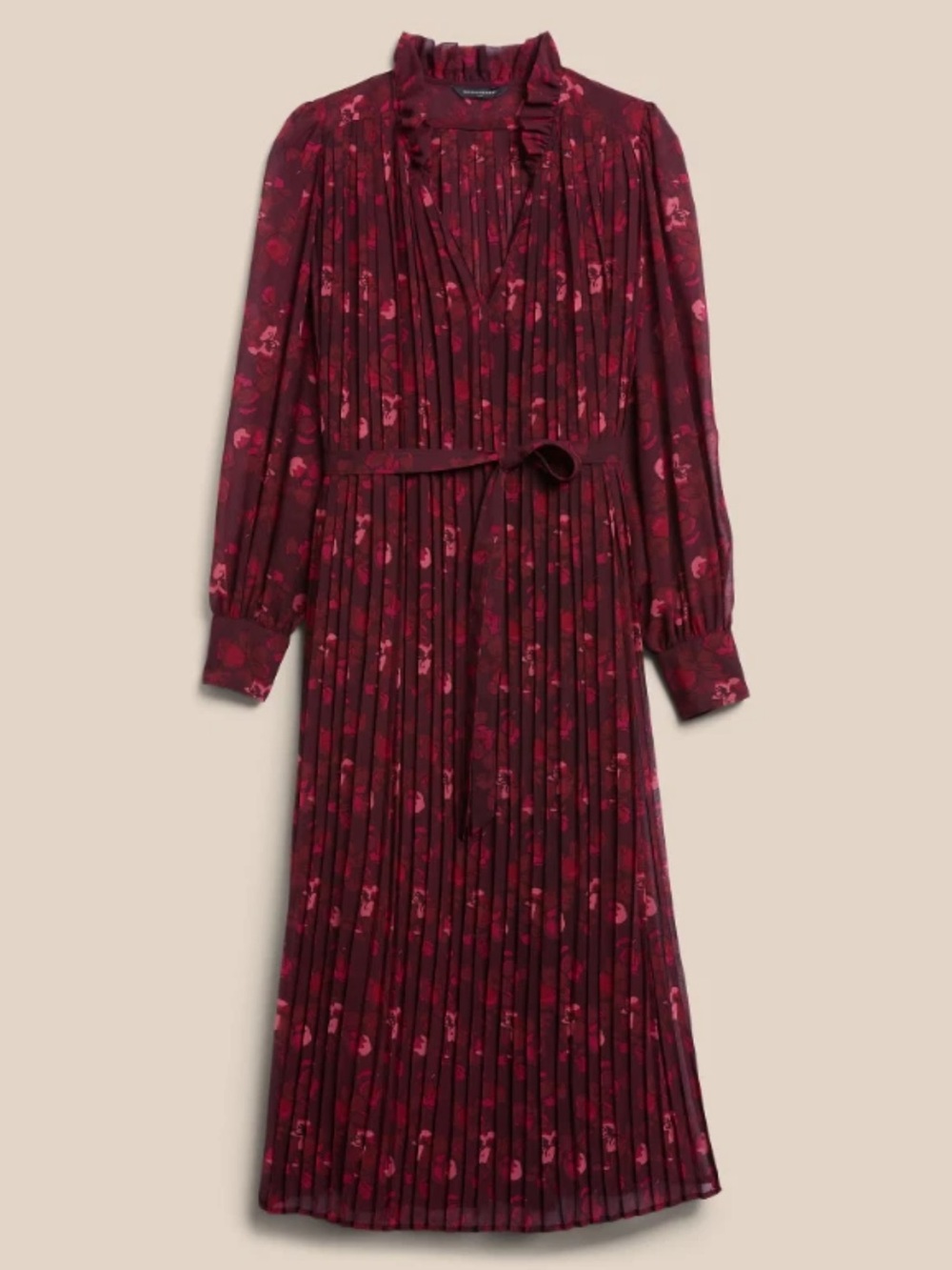 BANANA REPUBLIC | Women's Burgundy Floral Pleated Midi Dress